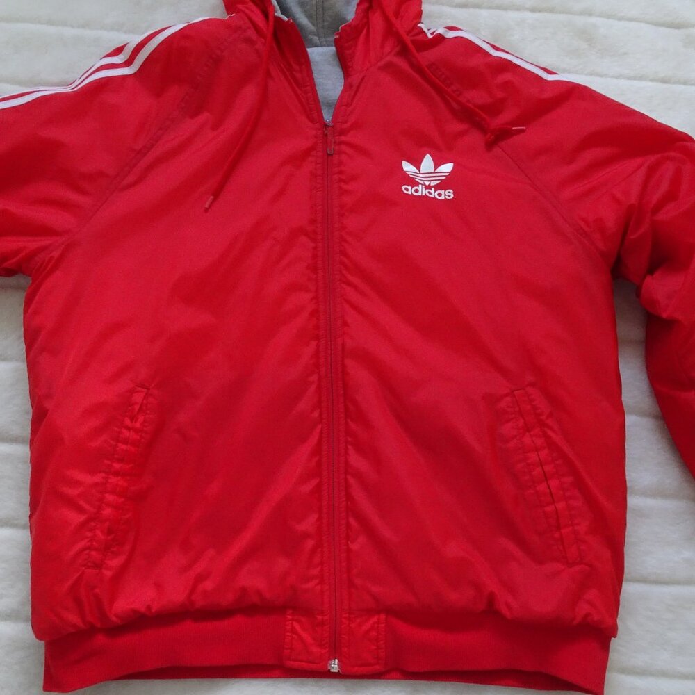 Adidas Men's Jacket Medium Red Vintage Reversible Trefoil Windbreaker Sweatshirt - Picture 6 of 10